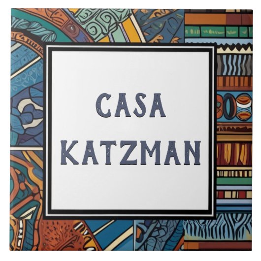 Modern Blauw Abstract Huis Naam Bord Sign Tegeltje (Voorkant)