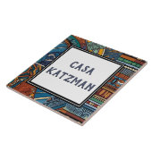 Modern Blauw Abstract Huis Naam Bord Sign Tegeltje (Zijkant)