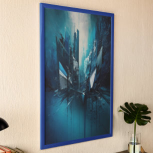 Modern Blauw Abstract schilderij Poster