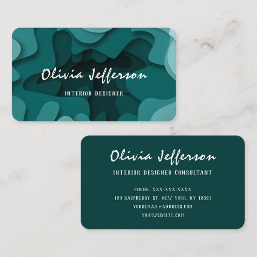 Modern blauw Abstract Wavy Lines Interieurontwerpe Visitekaartje (Voorkant / Achterkant)