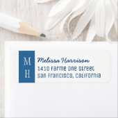 modern blauw adresetiket met scriptnaam etiket (Insitu)