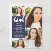 Modern blauw Afstudeerder script 4 foto's afstuder Kaart (Voorkant)