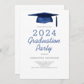 Modern blauw afstudeerfeest kaart (Voorkant / Achterkant)