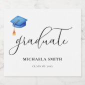 Modern blauw afstudeerkapscript Afstuderen Sparkling Wijnetiket (Enkel label)