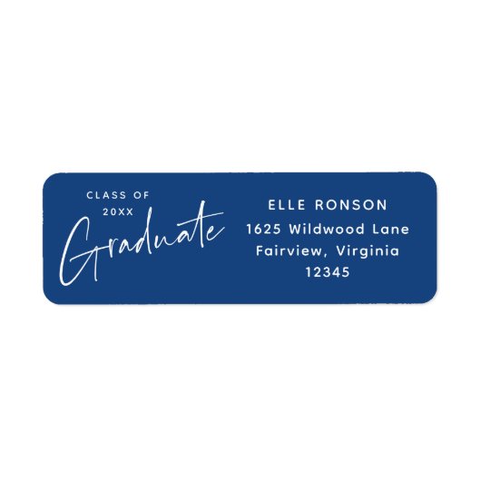 Modern blauw Afstuderen retouradres Etiket (Voorkant)