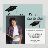 Modern blauw Afstuderen slaat de datum foto op Aankondiging (Voorkant / Achterkant)