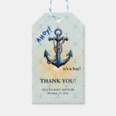 Modern blauw Ahoy! Nautisch Baby shower voor anker Cadeaulabel (Voorkant)