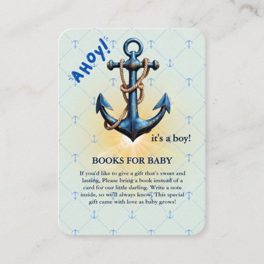 Modern blauw Ahoy! Nautisch Baby shower voor anker Informatiekaartje (Voorkant)