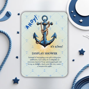 Modern blauw Ahoy! Nautisch Baby shower voor anker Informatiekaartje