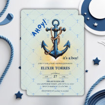 Modern blauw Ahoy! Nautisch Baby shower voor anker