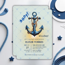 Modern blauw Ahoy! Nautisch Baby shower voor anker