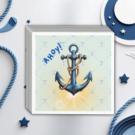 Modern blauw Ahoy! Nautisch Baby shower voor anker Servet