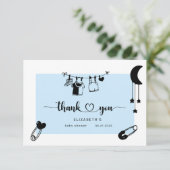 Modern blauw baby shower bedankkaart (Staand voorkant)