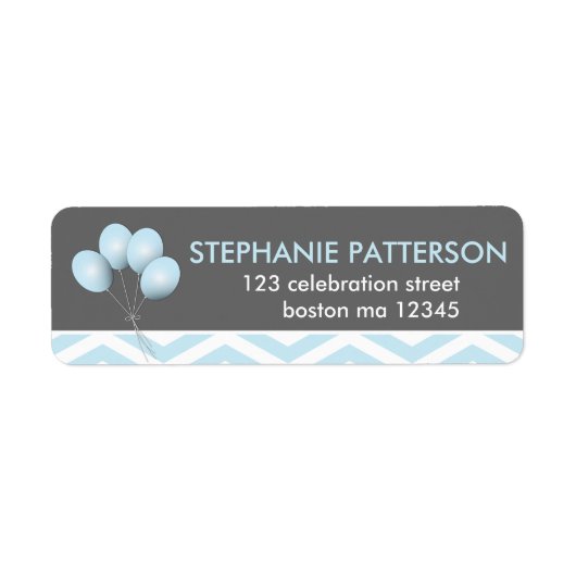 Modern blauw ballon retour adres label (Voorkant)