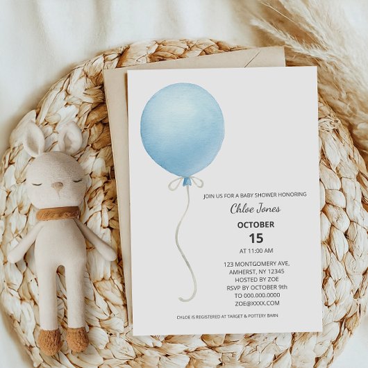 Modern blauw ballonjongen Baby shower Kaart