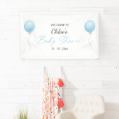 Modern blauw ballonjongen Baby shower Spandoek (Insitu)