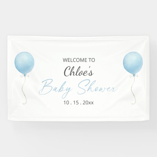 Modern blauw ballonjongen Baby shower Spandoek (Horizontaal)