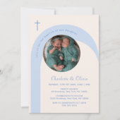 Modern Blauw Beige Boho Arch Foto Cross Doop Kaart (Voorkant)