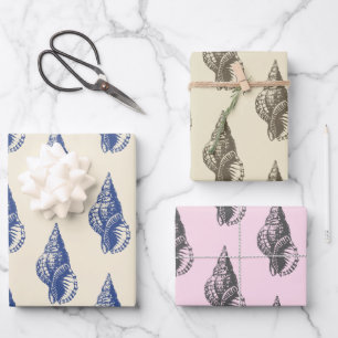 Modern  blauw beige roze zeeschelp inpakpapier vel