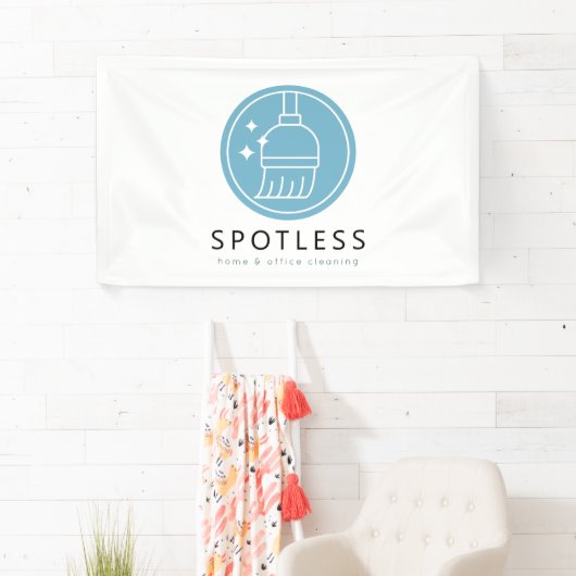 Modern Blauw Bezem Logo Schoonmaakbedrijf Spandoek (Insitu)