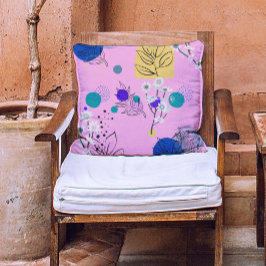 Modern Blauw Blauwgroen geel abstract Bloemen op r Kussen