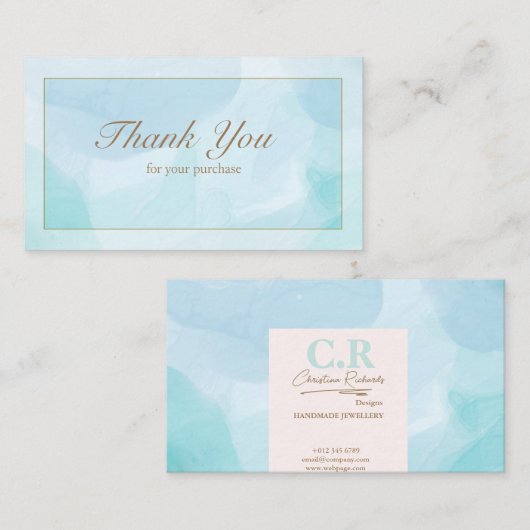 Modern Blauw Blauwgroen Waterverf dank u Visitekaartje (Voorkant / Achterkant)