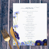 Modern Blauw Bloemen Boho Bruiloft Menu