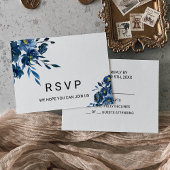 Modern Blauw Bloemen Bruiloft RSVP Kaartje