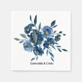 Modern Blauw Bloemen Bruiloft Servet (Voorkant)