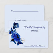 Modern Blauw Bloemen Goud Swirl Bruiloft RSVP (Voorkant / Achterkant)