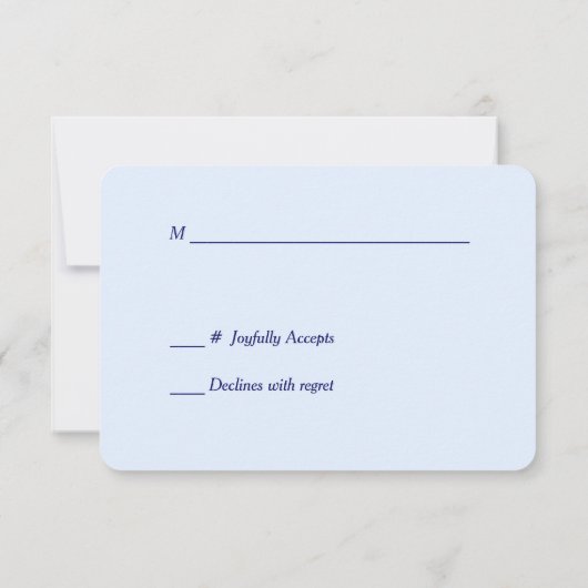 Modern Blauw Bloemen Goud Swirl Bruiloft RSVP (Achterkant)