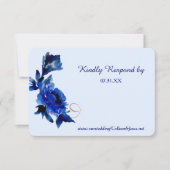 Modern Blauw Bloemen Goud Swirl Bruiloft RSVP (Voorkant)