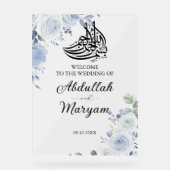 Modern Blauw Bloemen Moslim Islamitisch Bruiloft W Acryl Bord (Voorkant)