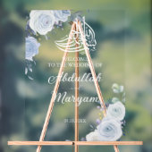 Modern Blauw Bloemen Moslim Islamitisch Bruiloft W Acryl Bord (Neutraal)
