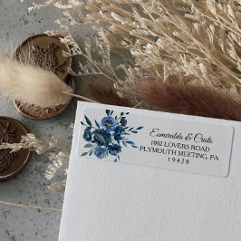 Modern Blauw Bloemen Terugkeeradreslabel Etiket