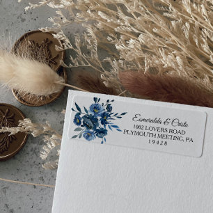 Modern Blauw Bloemen Terugkeeradreslabel Etiket