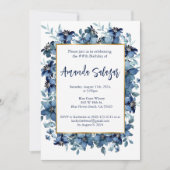 Modern Blauw Bloemen Verjaardagsfeest Kaart (Voorkant)