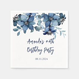 Modern Blauw Bloemen Verjaardagsfeest Servet