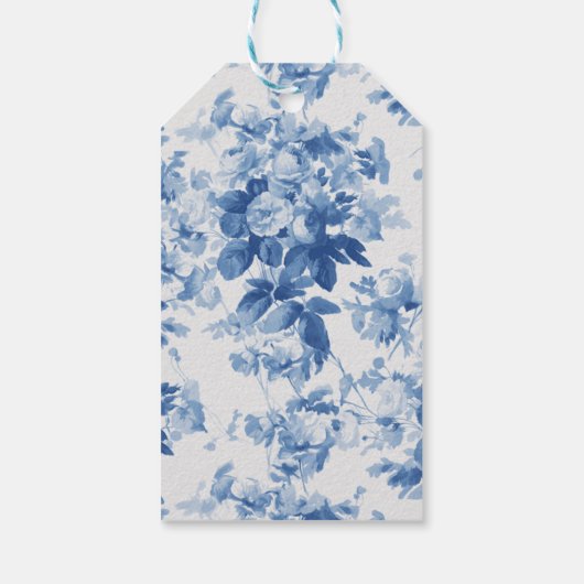 Modern Blauw Bloemen Waterverf Bruiloft Dank u Cadeaulabel (Achterkant)