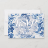 Modern Blauw Bloemen Waterverf Bruiloft RSVP (Achterkant)