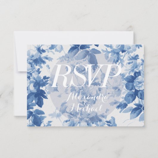 Modern Blauw Bloemen Waterverf Bruiloft RSVP (Achterkant)