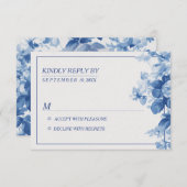 Modern Blauw Bloemen Waterverf Bruiloft RSVP (Voorkant / Achterkant)