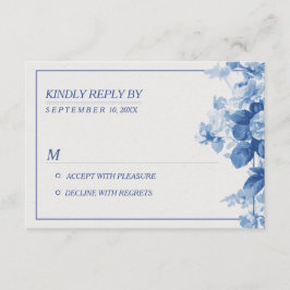 Modern Blauw Bloemen Waterverf Bruiloft RSVP Kaartje