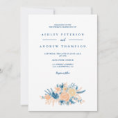 Modern blauw bloemenbruiloft chique waterverf kaart (Voorkant)