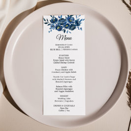 Modern Blauw Bloemendiner Menu Kaart