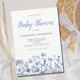 Modern blauw bloemig Baby shower Kaart