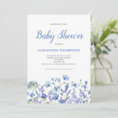 Modern blauw bloemig Baby shower Kaart (Staand voorkant)