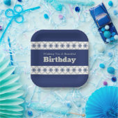 Modern blauw bloemig geaccentueerd papieren bordje (Feest)