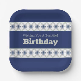 Modern blauw bloemig geaccentueerd papieren bordje