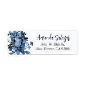 Modern blauw bloemig retouradres etiket (Voorkant)